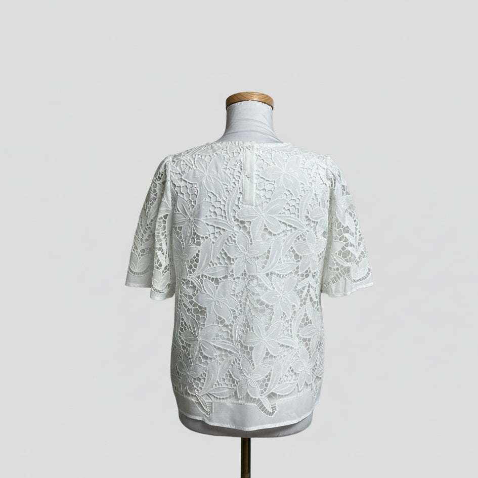 Jade white guipure lace blouse, size M