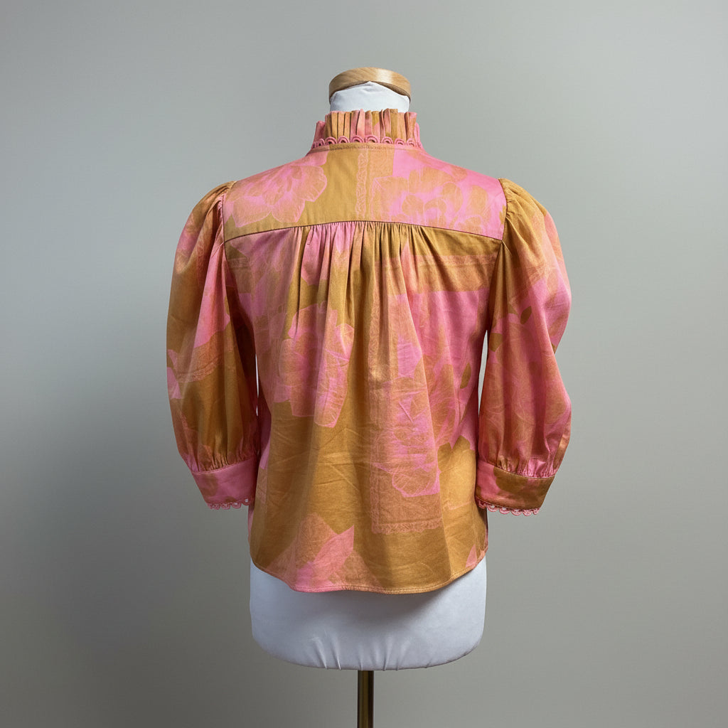 Alden Adair pink and tan floral Secret Garden blouse, size XS, NEW WITH TAGS!