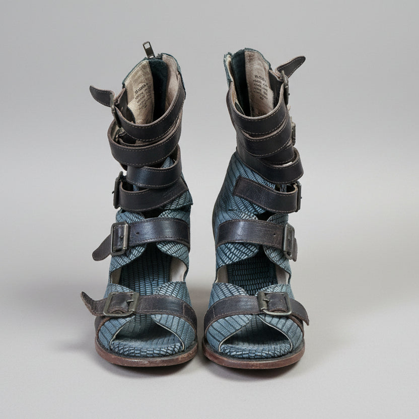 Freebird blue-gray leather Bond boots, size 9