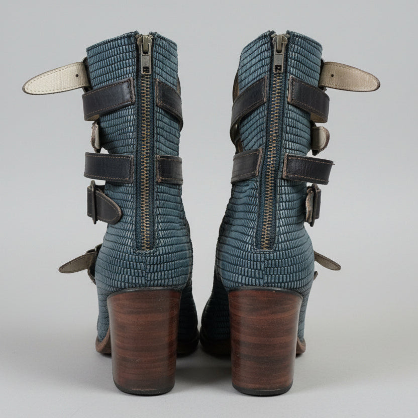 Freebird blue-gray leather Bond boots, size 9