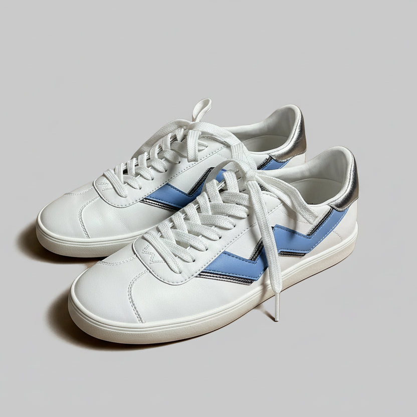 Stuart Weitzman white and light blue Daryl sneakers, size 9, LIKE NEW!