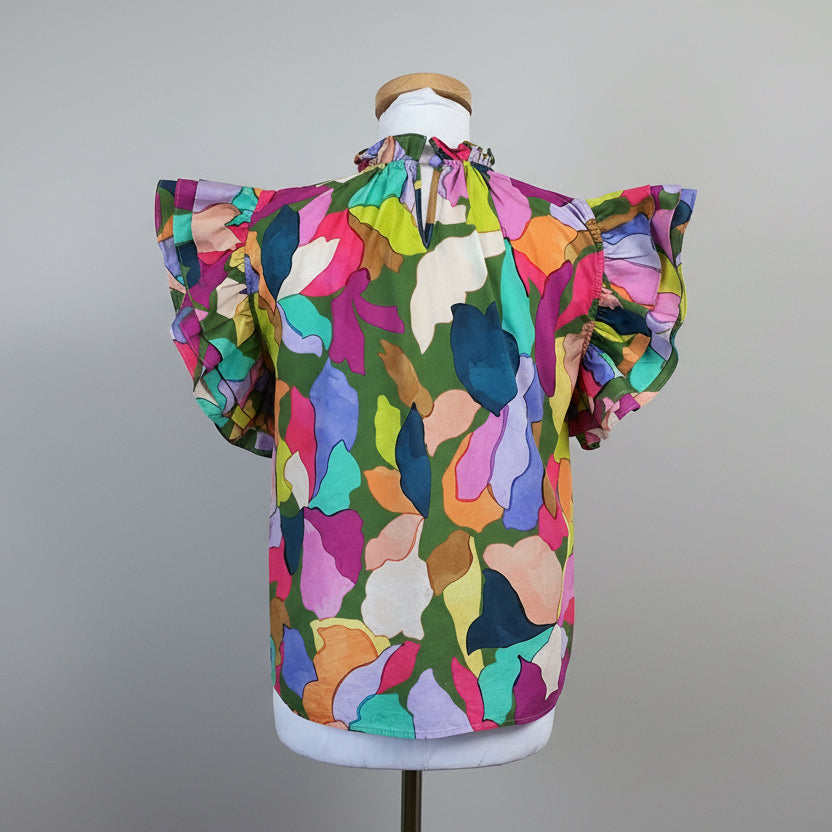 THML bright print blouse, size M