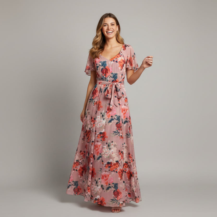 strapless open back dress Eliza J. mauve floral dress, size 10, NEW WITH TAGS!