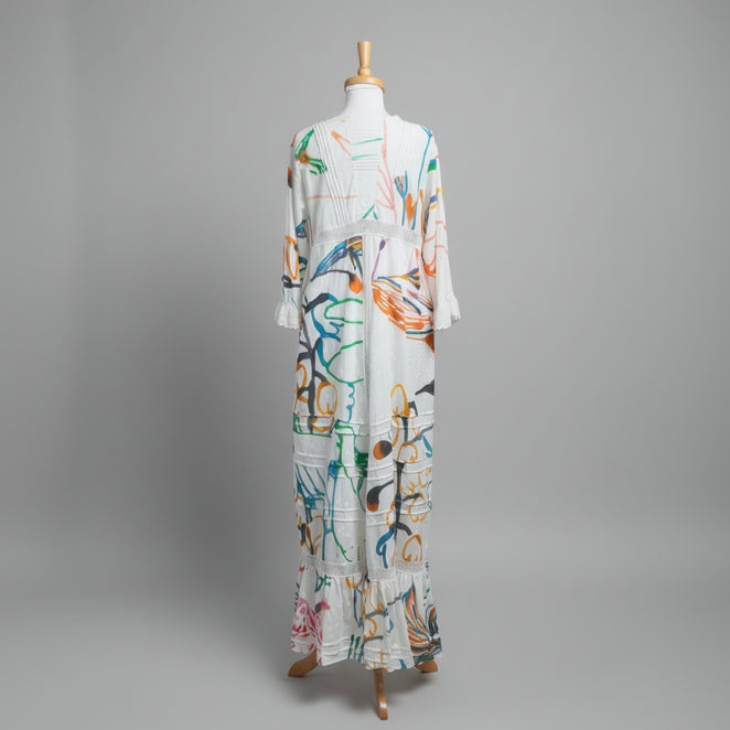 Soler white/multi-color Agnes dress, size M/L, NEW WITH TAGS!