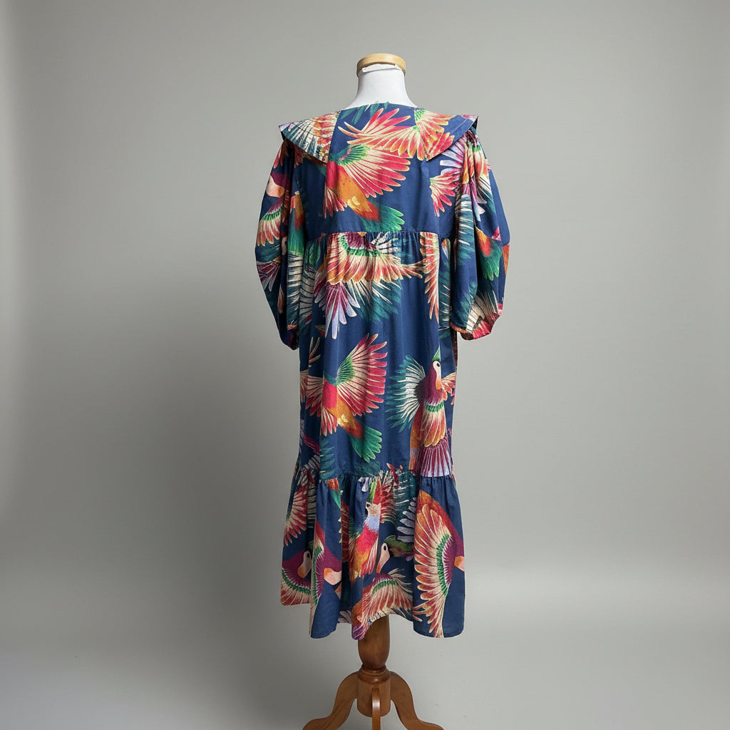 FARM Rio blue Colorful Toucans dress, size L