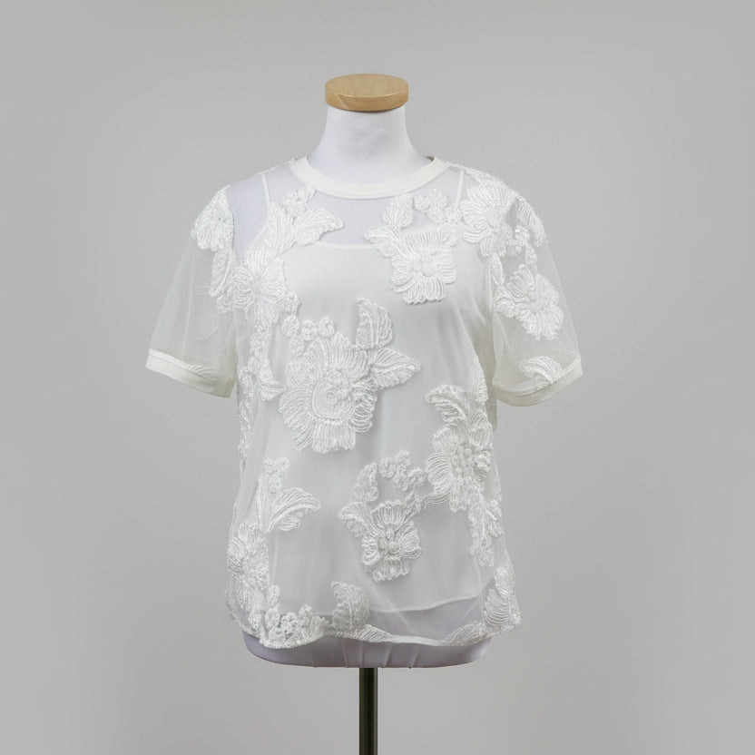 Elie Tahari white soutache blouse, size S