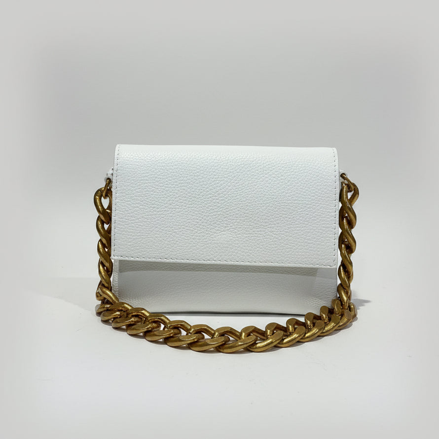 Viola Castellani white bag with gold chain handle