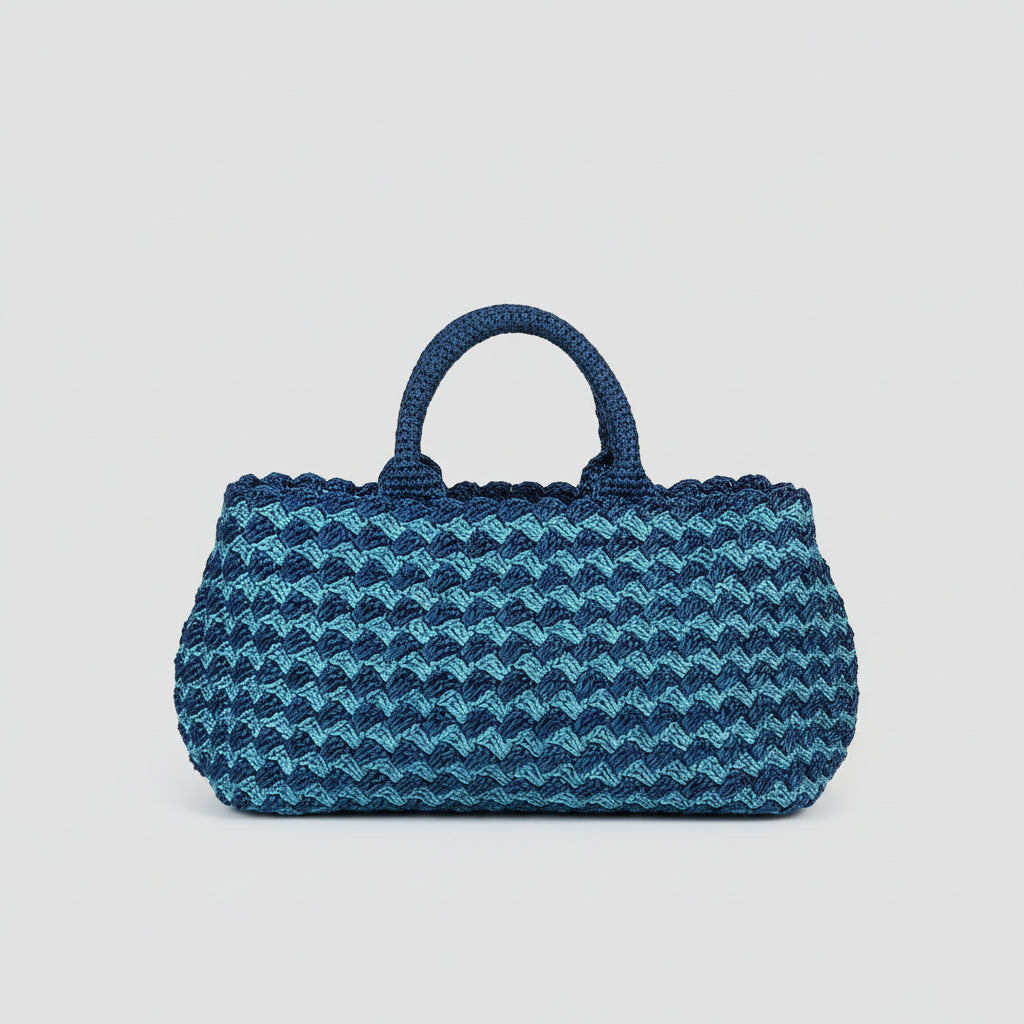Prada blue crochet raffia Canapa tote bag
