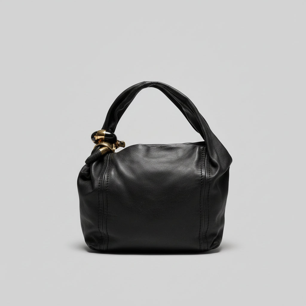 Jimmy choo black leather w/ gold hardware “Saba” hobo bag