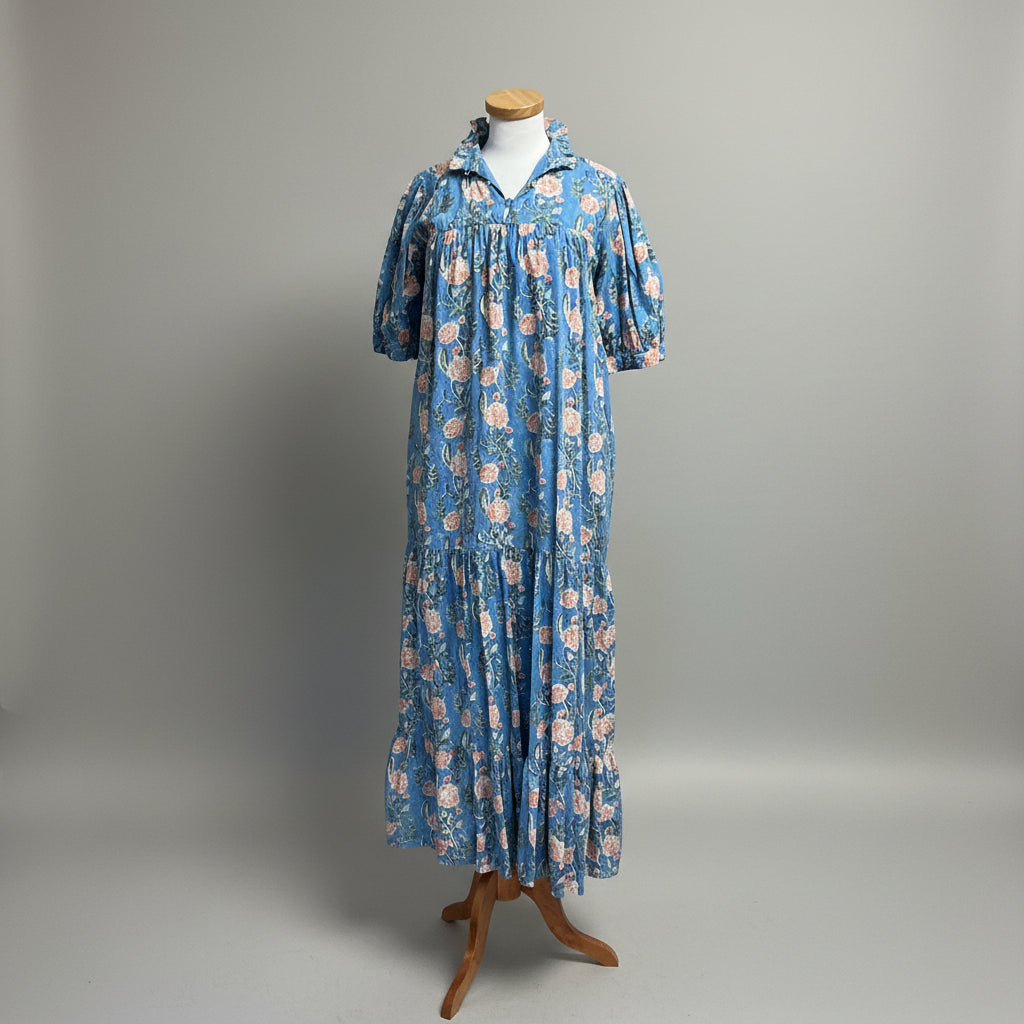 Saule Parc blue/green/orange floral maxi dress, Size S