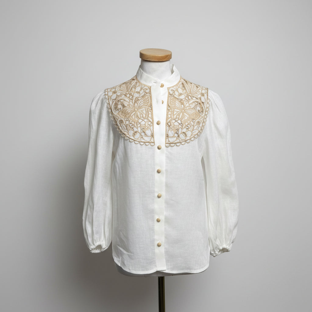 Zimmermann ivory and tan embroidered Jeannie blouse, size 2/4
