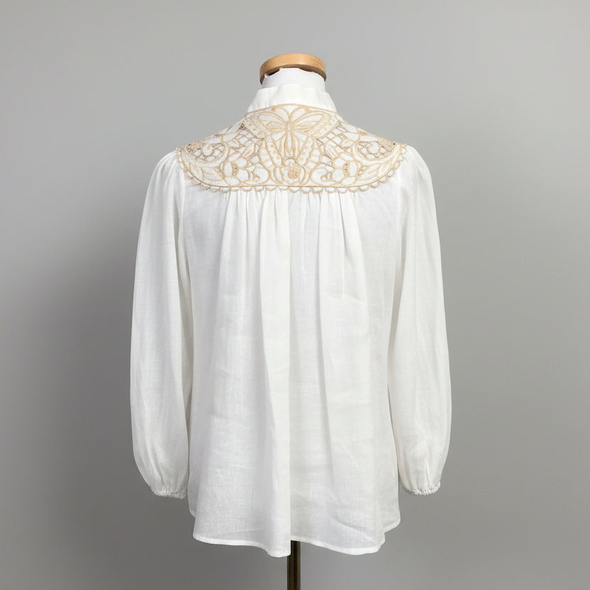 Zimmermann ivory and tan embroidered Jeannie blouse, size 2/4