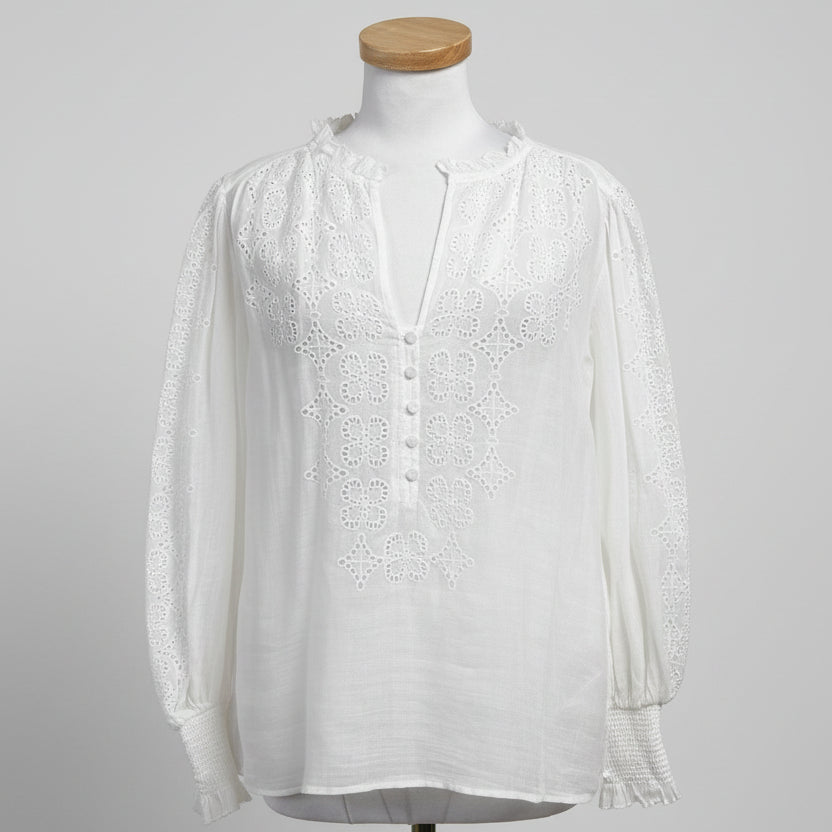 Lilly Pulitzer white Bekah blouse with pom poms, size S