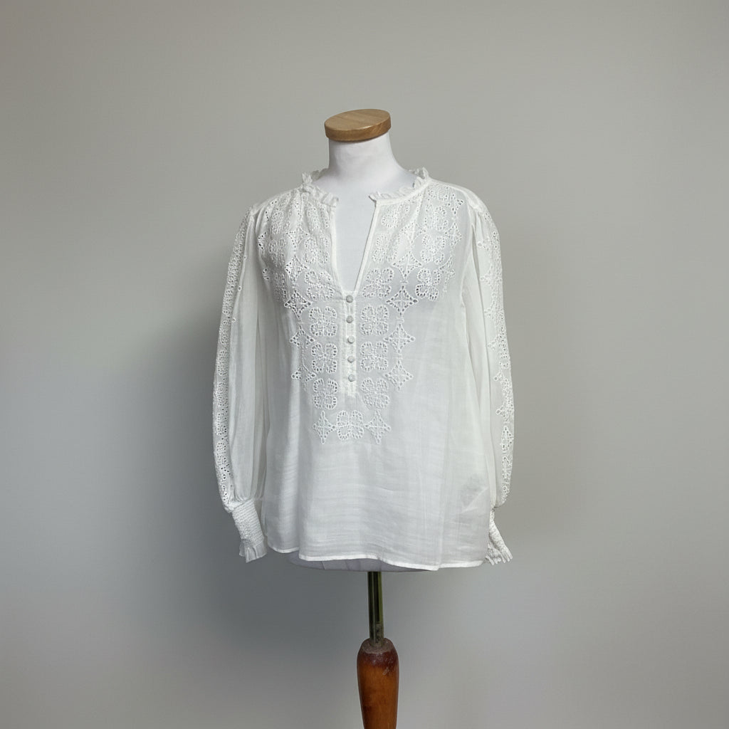 Banana Republic white blouse with embroidery, size S
