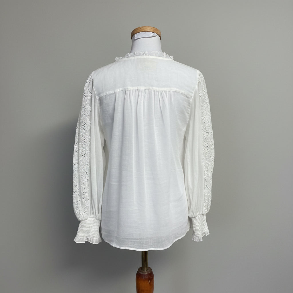 Lilly Pulitzer white Bekah blouse with pom poms, size S