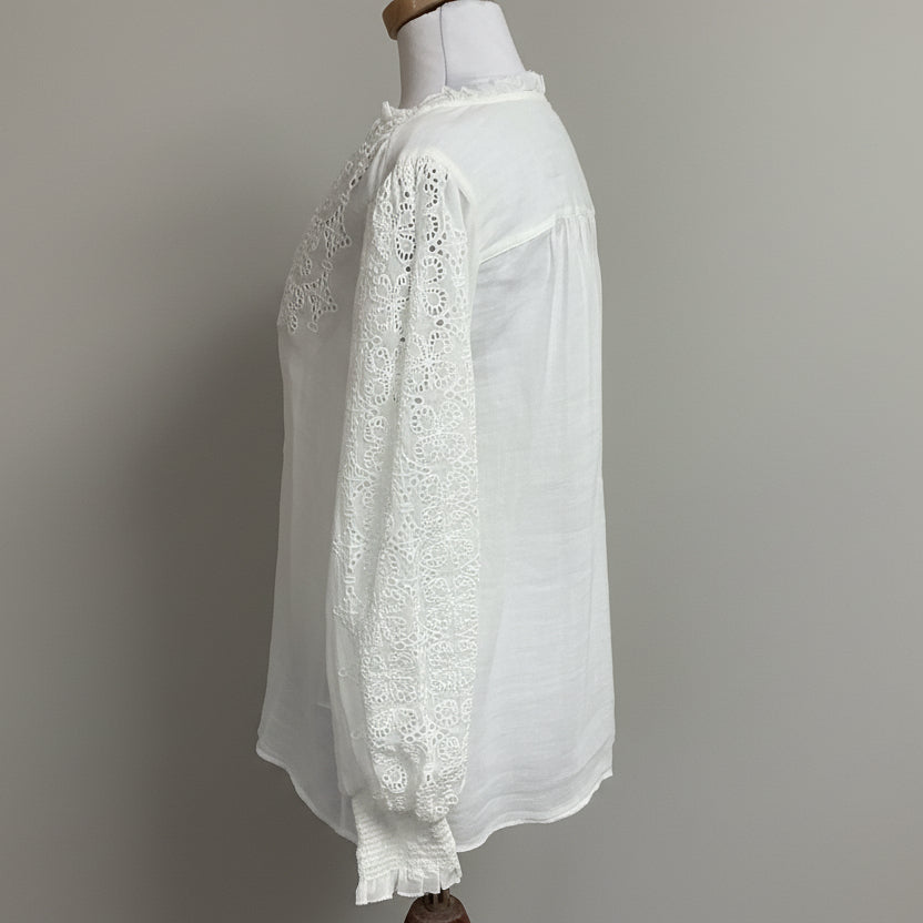 Lilly Pulitzer white Bekah blouse with pom poms, size S