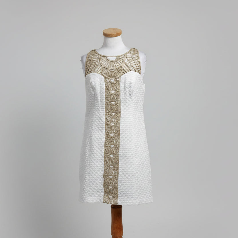 chinese dress ladies Lilly Pulitzer white and gold Tana dress, size 8