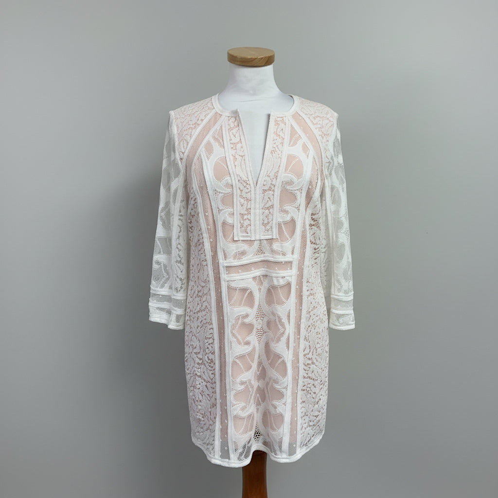 BCBG white lace and blush dress, size S