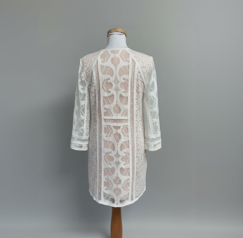BCBG white lace and blush dress, size S