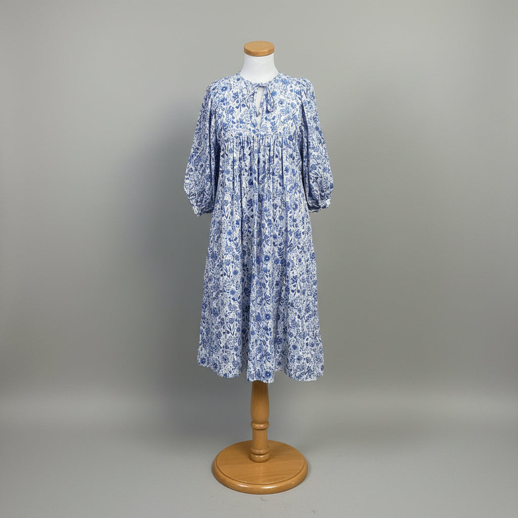 Haven blue and white floral dress, size M