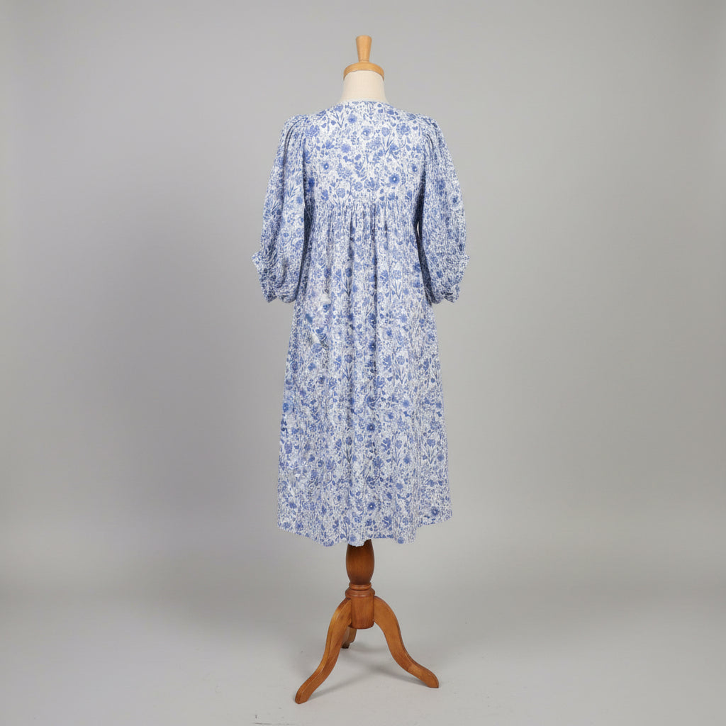 Haven blue and white floral dress, size M