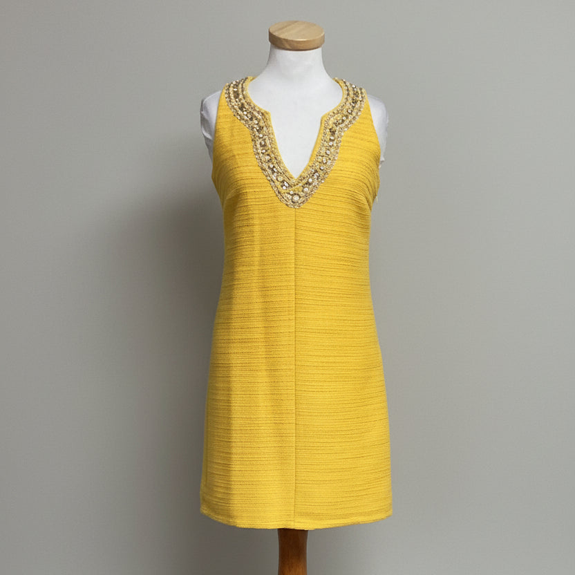 Julie Brown yellow dress with beading, size 0, NEW WITH TAGS!