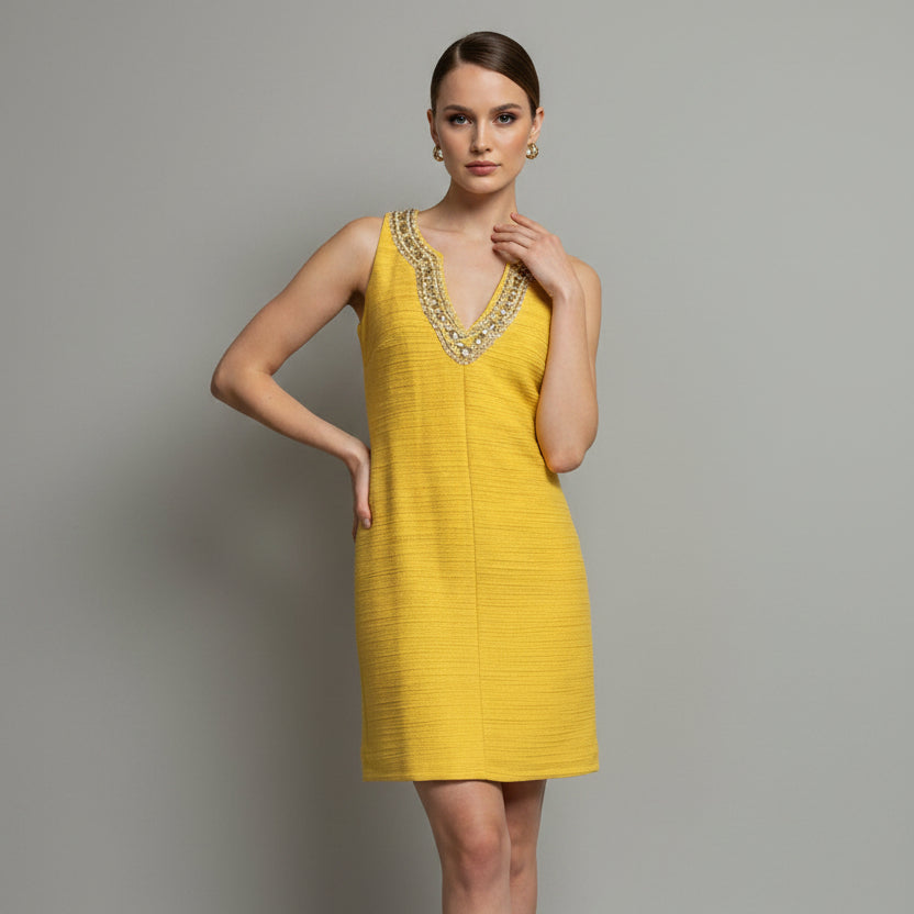 Julie Brown yellow dress with beading, size 0, NEW WITH TAGS!