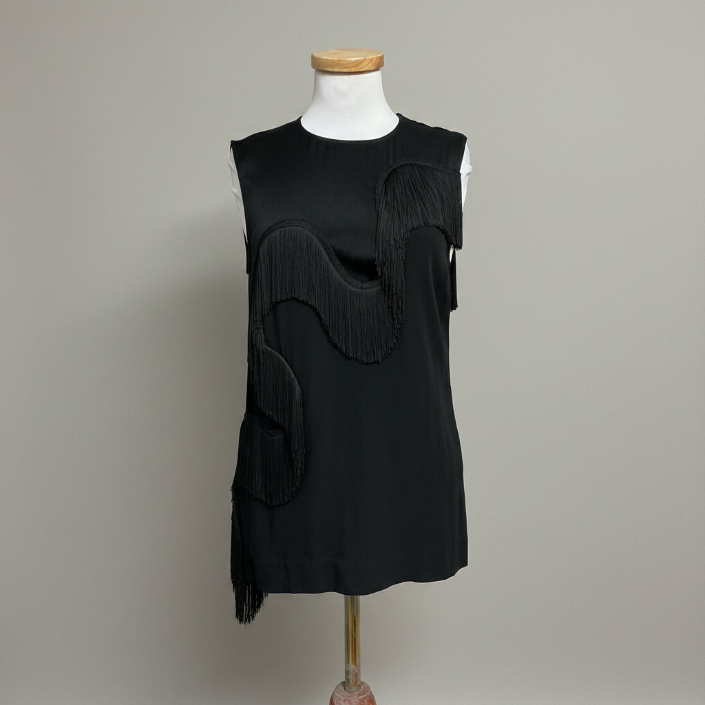 Stella McCartney black sleeveless blouse with fringe, size 4/6