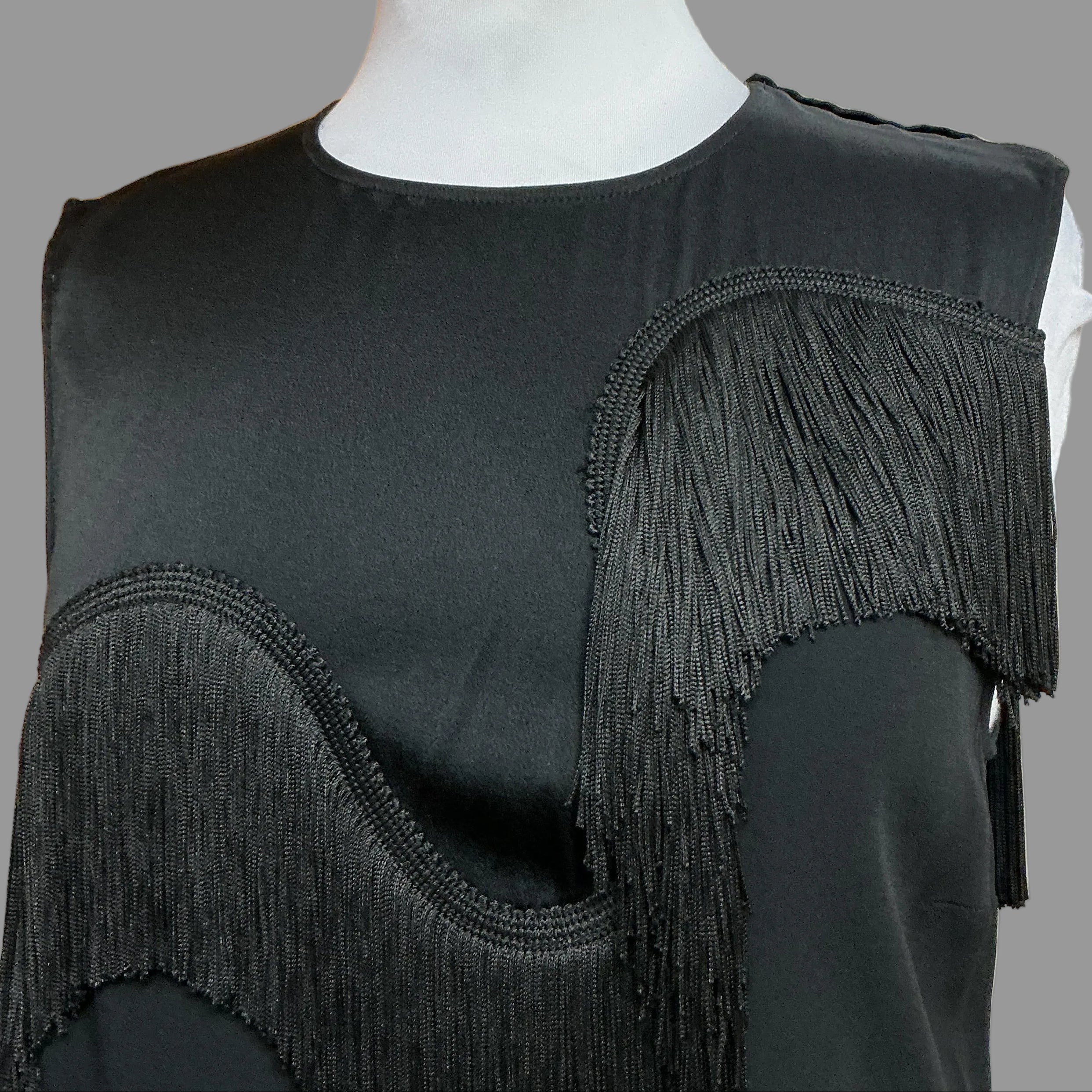 Stella McCartney black sleeveless blouse with fringe, size 4/6