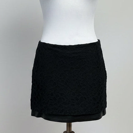 Diane von Furstenberg black lace and leather skirt, size 2