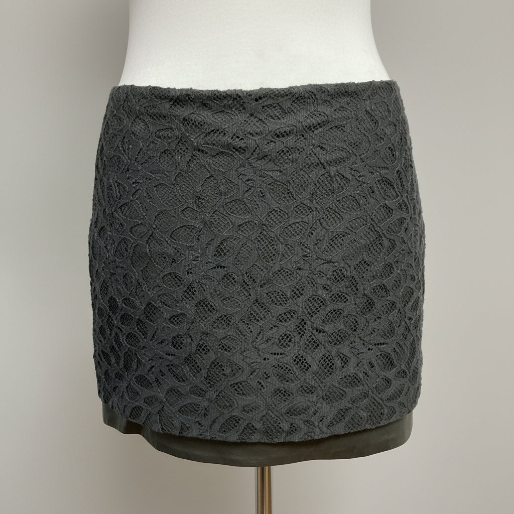 Diane von Furstenberg black lace and leather skirt, size 2