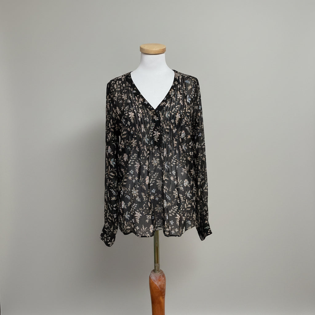 Veronica Beard black floral silk blouse, size 8
