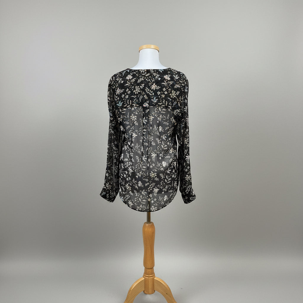 Veronica Beard black floral silk blouse, size 8