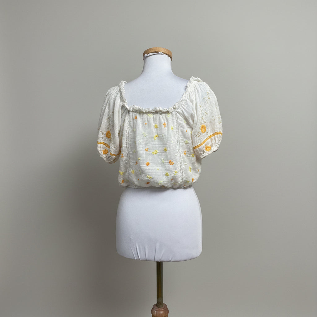 Loveshackfancy white and yellow Domingo blouse, size XS