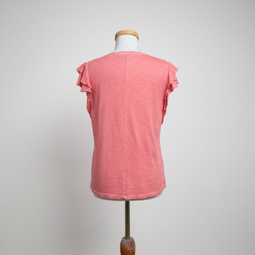 Veronica Beard coral Akeela ruffle tee, size M