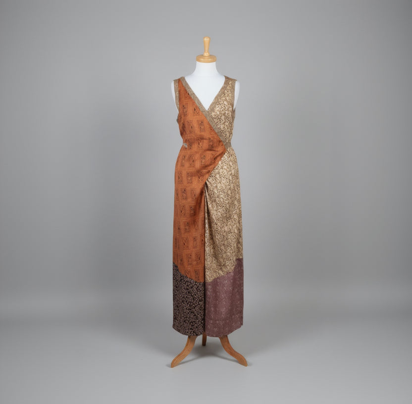 TINY brown patchwork jumpsuit, size M, NEW WITH TAGS!