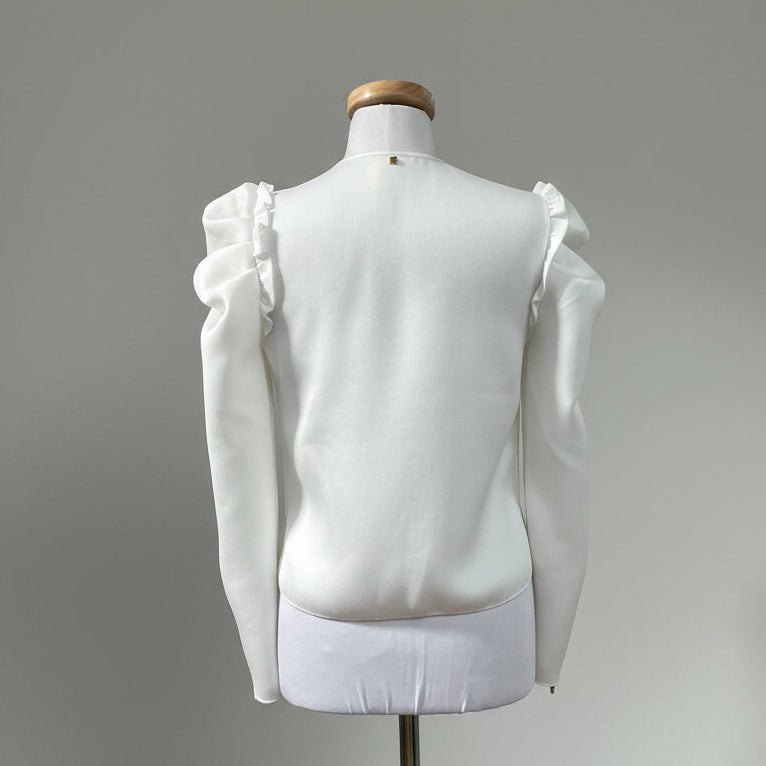 Emily McCarthy white ruffled Ava jacket, size S