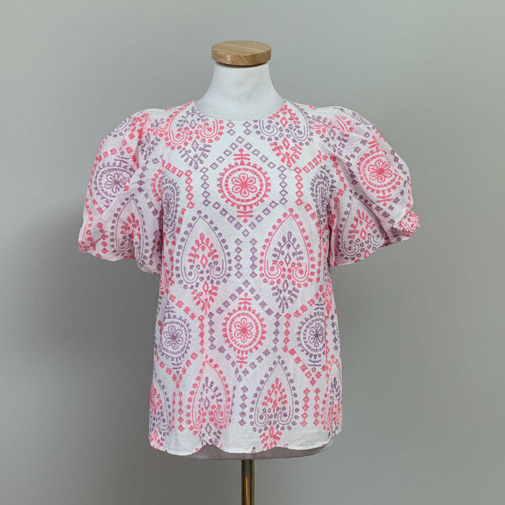 Lilly Pulitzer white, pink, and purple Sunset Dream blouse, size S