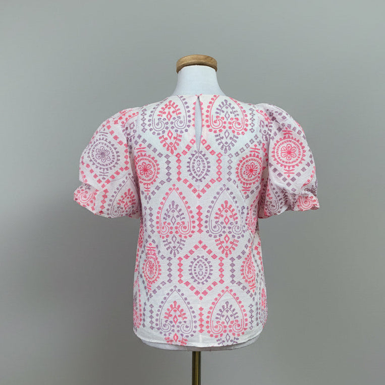 Lilly Pulitzer white, pink, and purple Sunset Dream blouse, size S