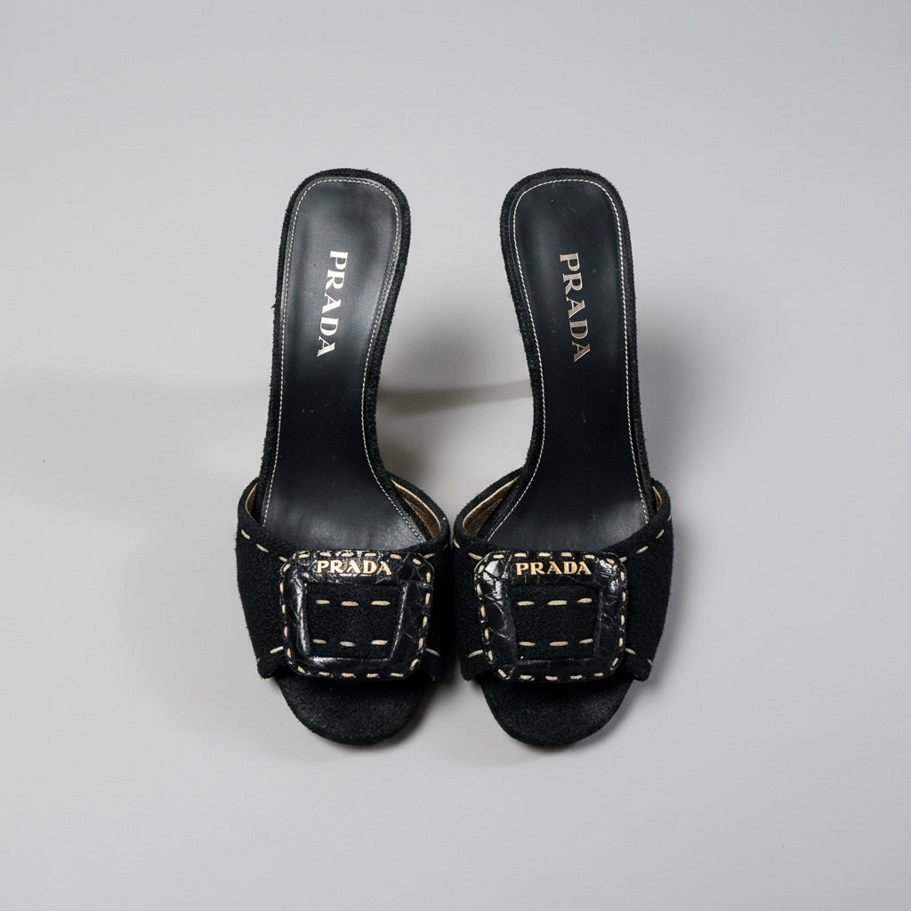 Prada black linen heel, Size 36 1/2 (6)