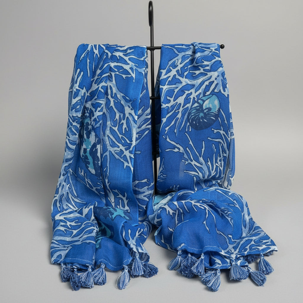 J. McLaughlin blue sea shell print scarf