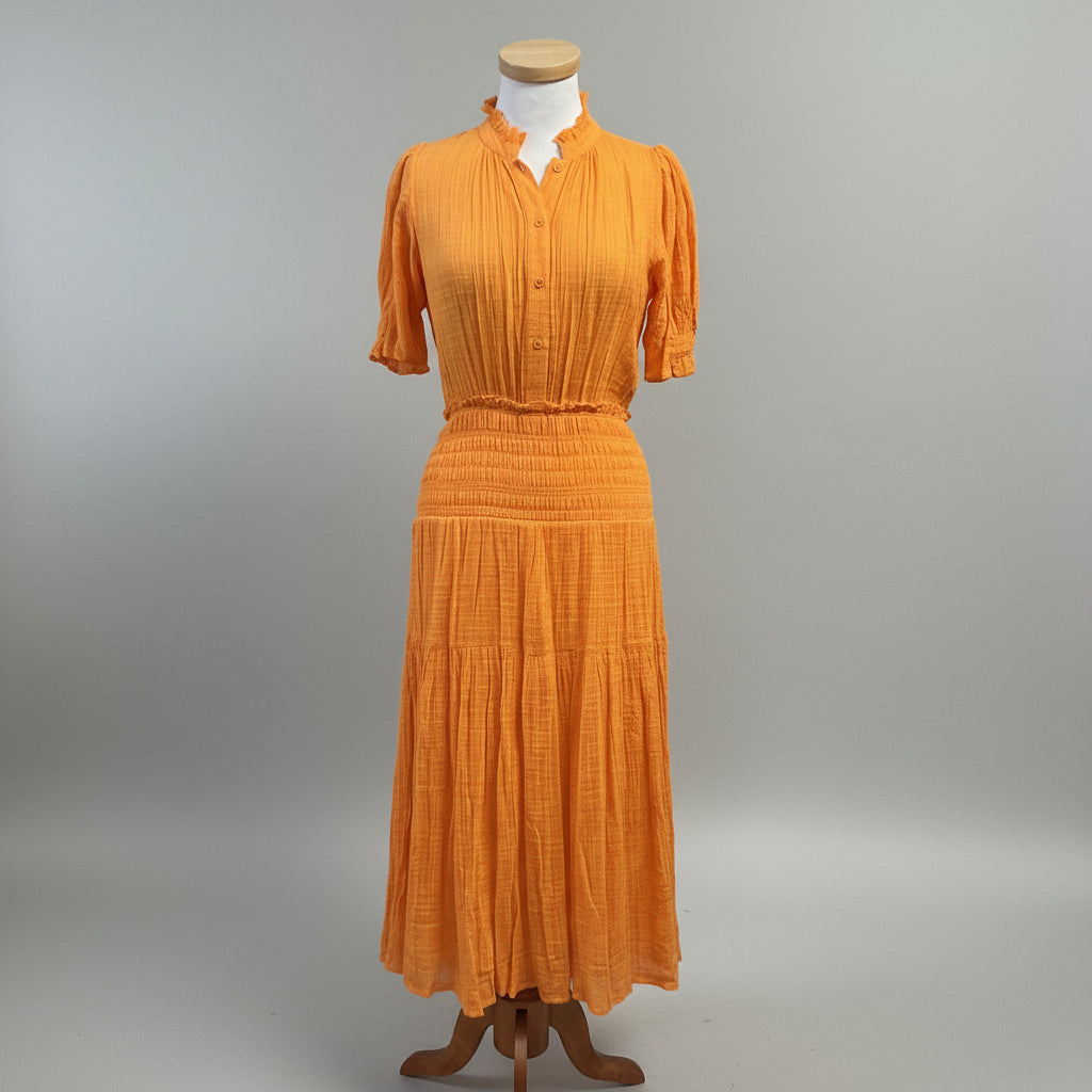 Apiece Apart tangerine Las Alturas cotton gauze dress, size XS
