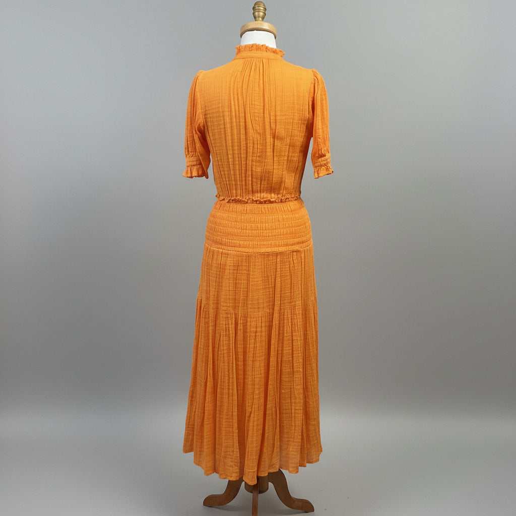 Apiece Apart tangerine Las Alturas cotton gauze dress, size XS
