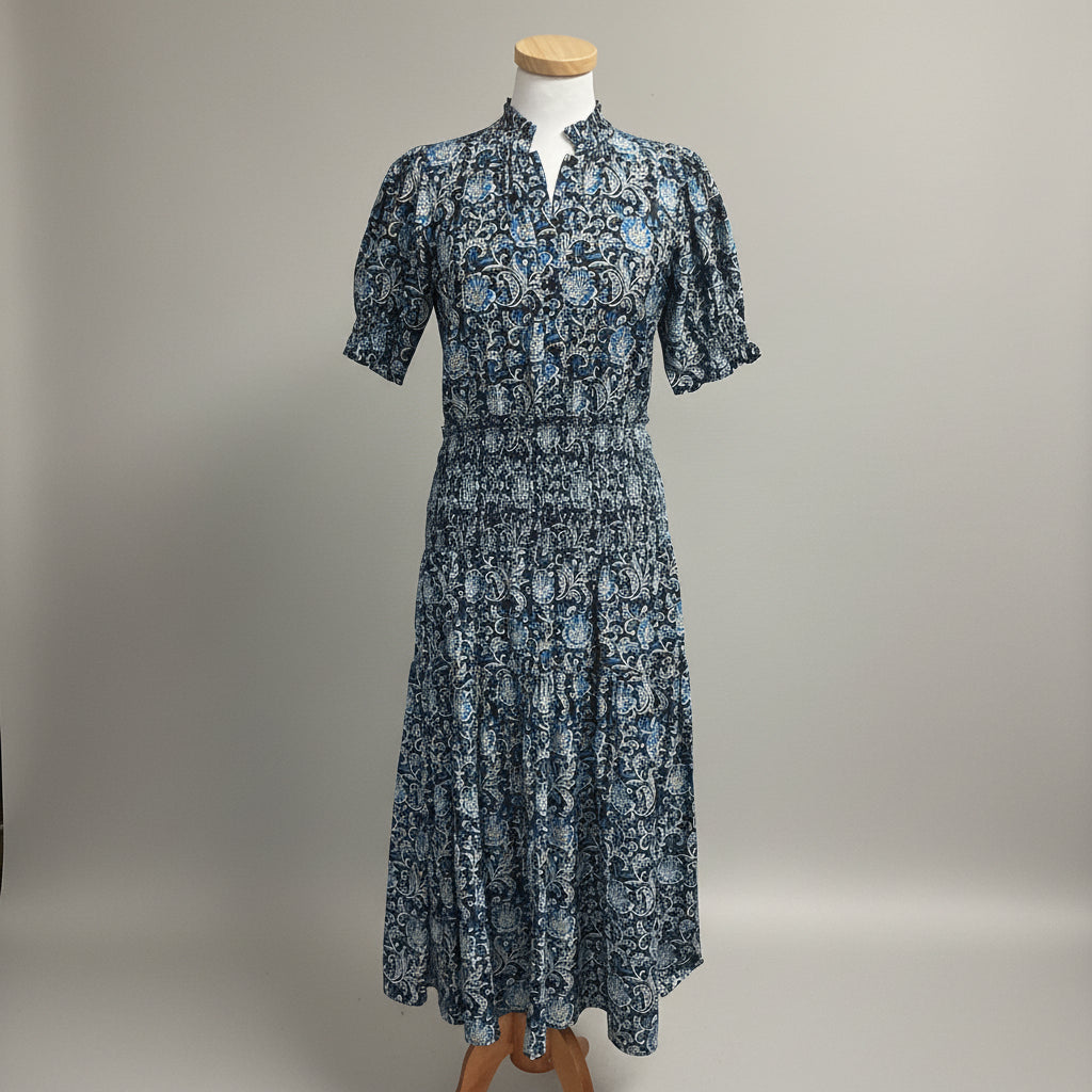 Apiece Apart black and blue floral Las Alturas dress, size XS