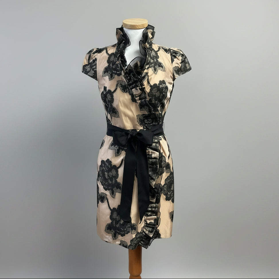 Milly tan and black floral Stepford Wife dress, size 2