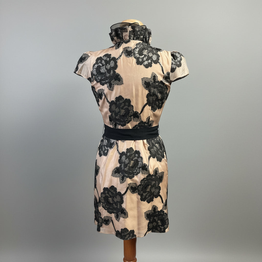 Milly tan and black floral Stepford Wife dress, size 2