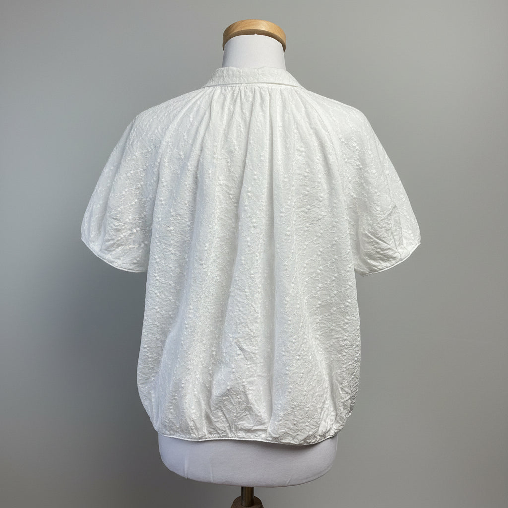 Tish Cox white embroidered puff blouse, size S