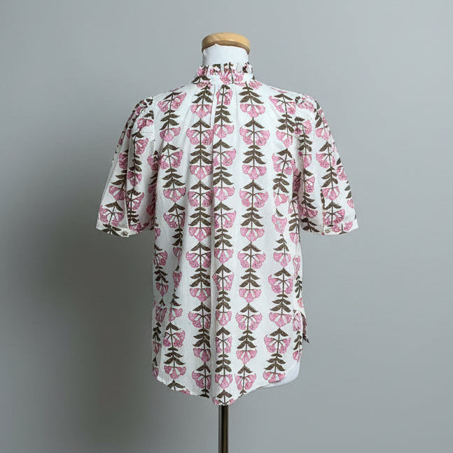 Alix of Bohemia white and pink Winnie Trumpet Lily blouse, size XS