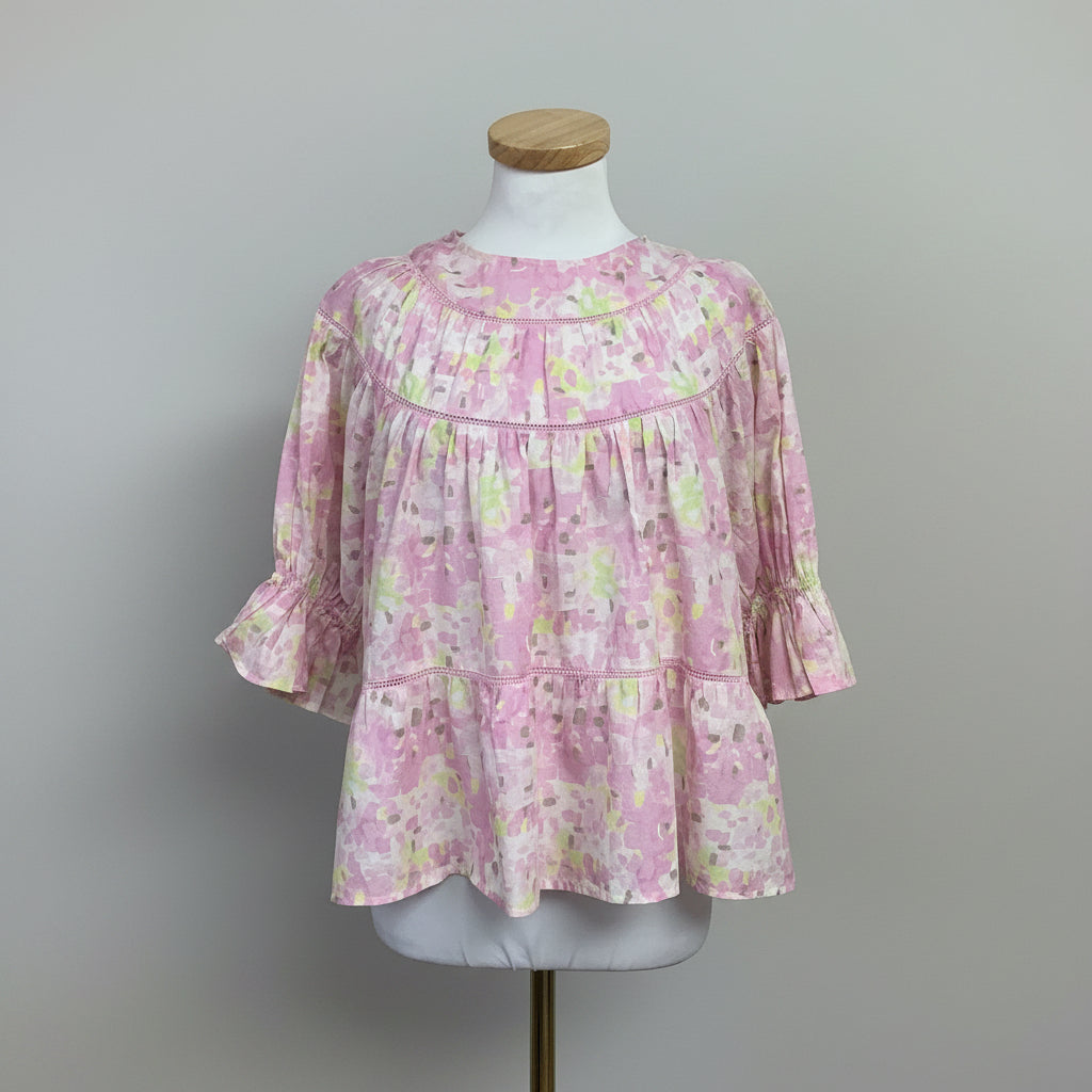 Merlette pink and yellow floral Sol blouse, size XS