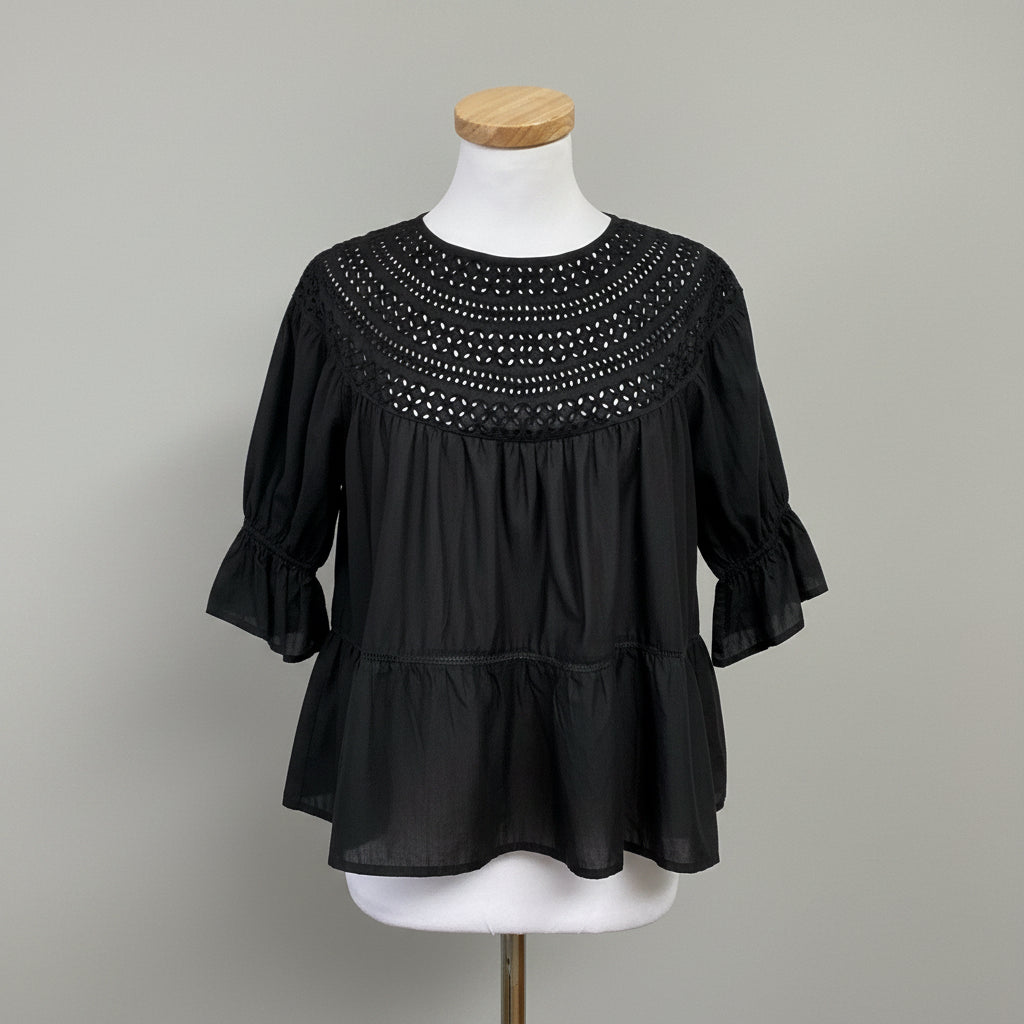 Merlette black eyelet Sol blouse, size XS